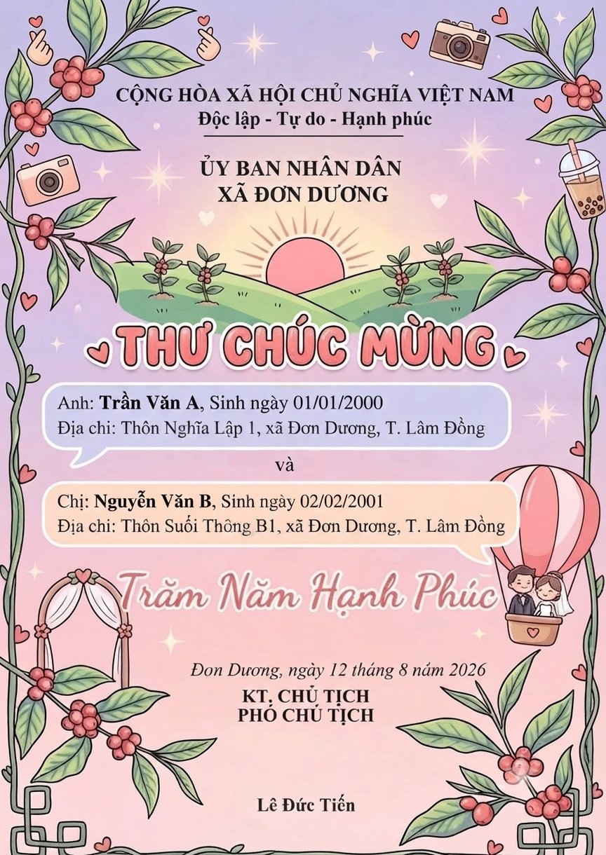 TRAO GIẤY CHỨNG NHẬN KẾT HÔN – TRAO CẢ NIỀM VUI  VÀ LỜI CHÚC TỪ CHÍNH QUYỀN