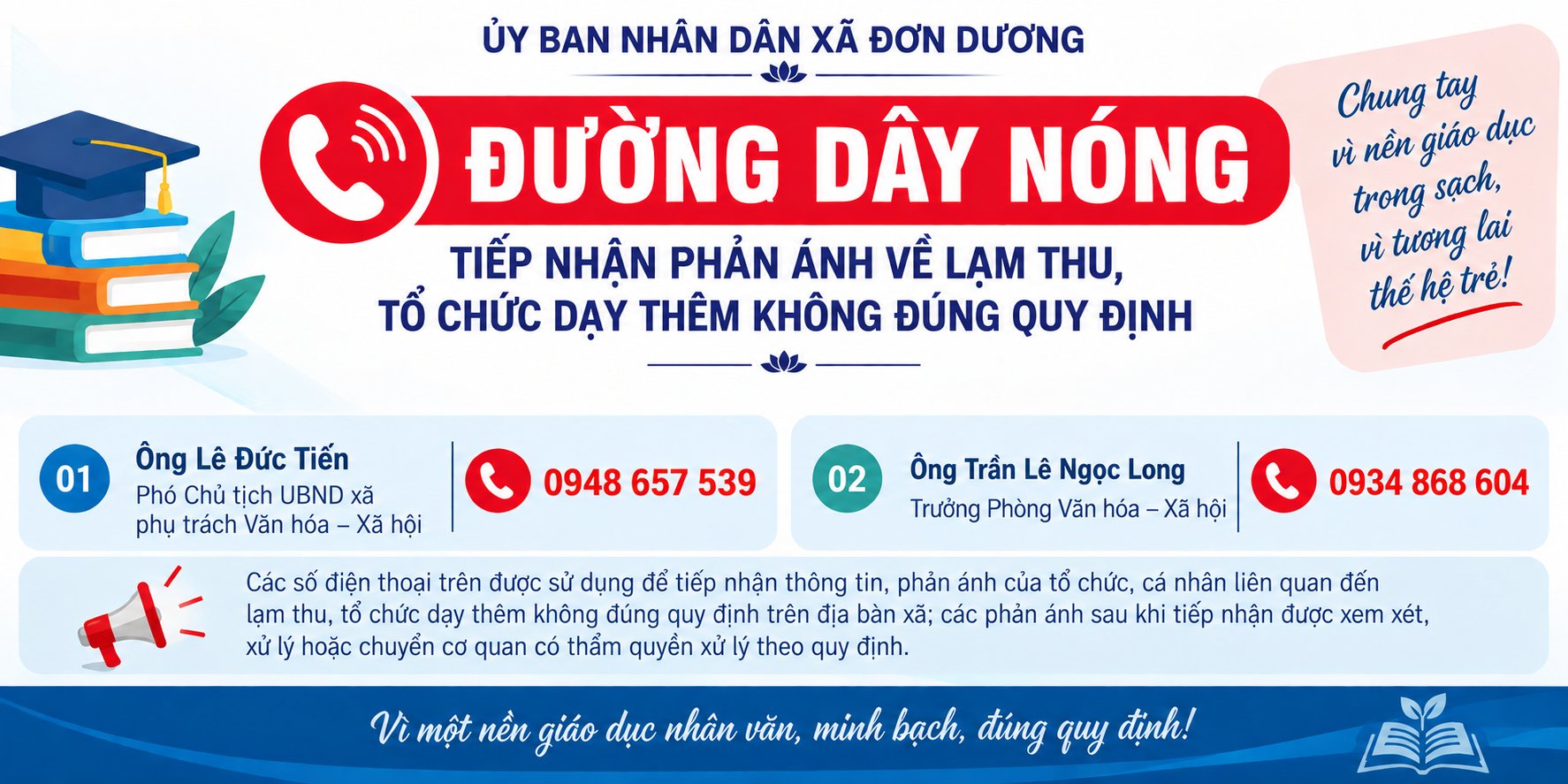 V/v cung cấp số điện thoại đường dây nóng tiếp nhận phản ánh về lạm thu, tổ chức dạy thêm không đúng quy định