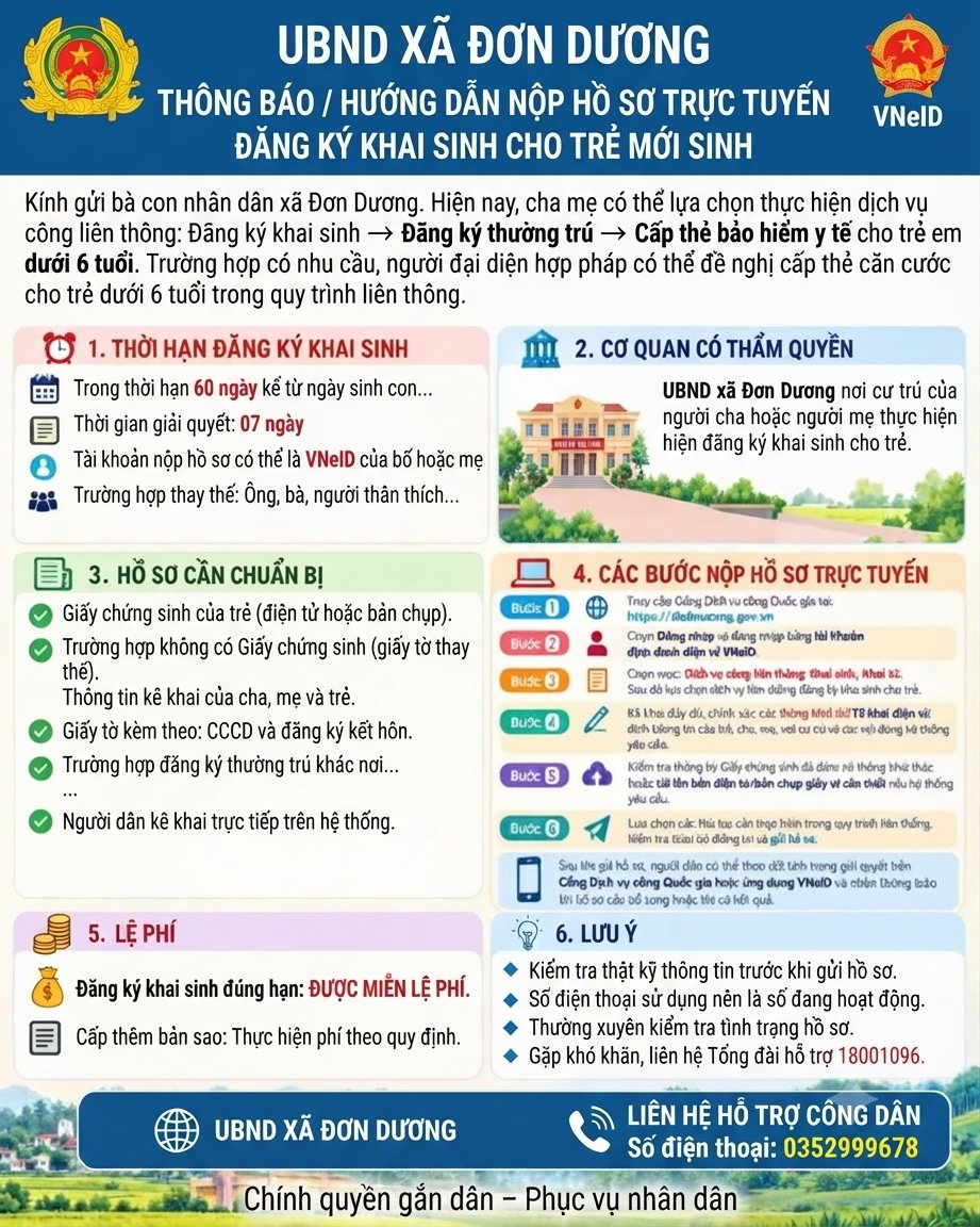 👶 HƯỚNG DẪN NỘP HỒ SƠ TRỰC TUYẾN ĐĂNG KÝ KHAI SINH CHO TRẺ MỚI SINH