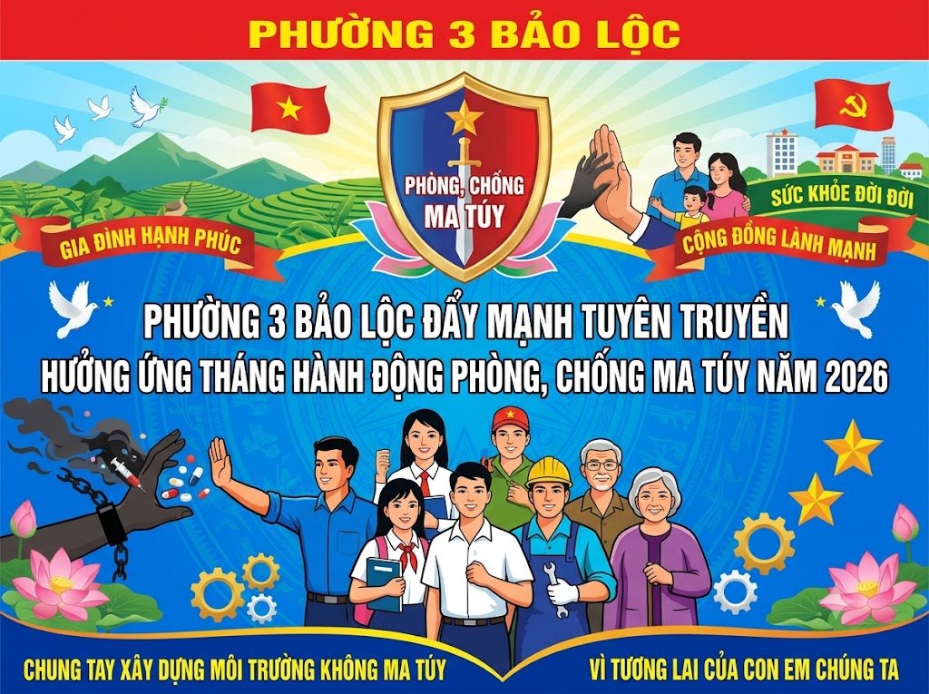 PHƯỜNG 3 BẢO LỘC ĐẨY MẠNH TUYÊN TRUYỀN HƯỞNG ỨNG THÁNG HÀNH ĐỘNG PHÒNG, CHỐNG MA TÚY NĂM 2026