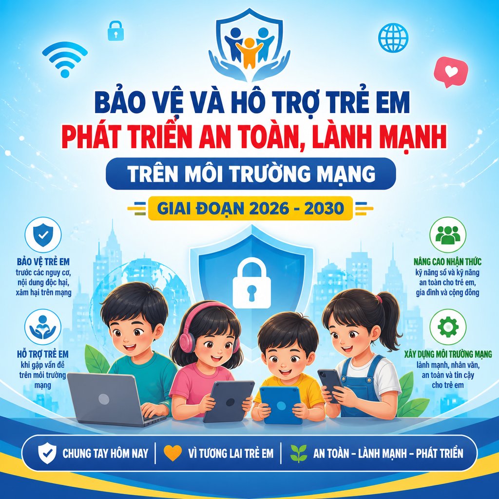BẢO VỆ VÀ HỖ TRỢ TRẺ EM PHÁT TRIỂN AN TOÀN, LÀNH MẠNH TRÊN MÔI TRƯỜNG MẠNG GIAI ĐOẠN 2026 - 2030