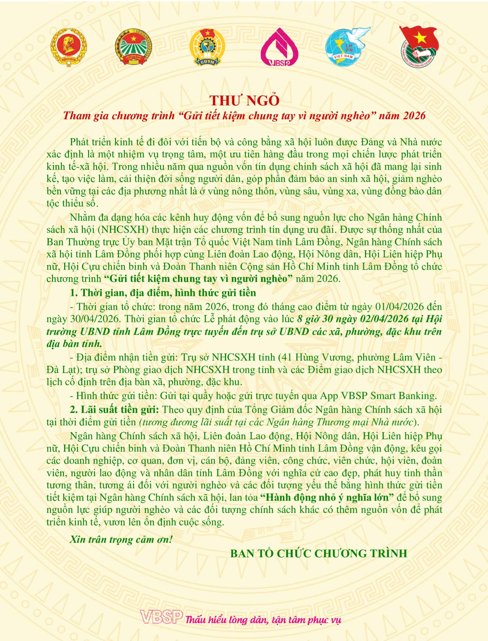 CHUNG TAY GỬI TIẾT KIỆM – LAN TỎA YÊU THƯƠNG VÌ NGƯỜI NGHÈO NĂM 2026