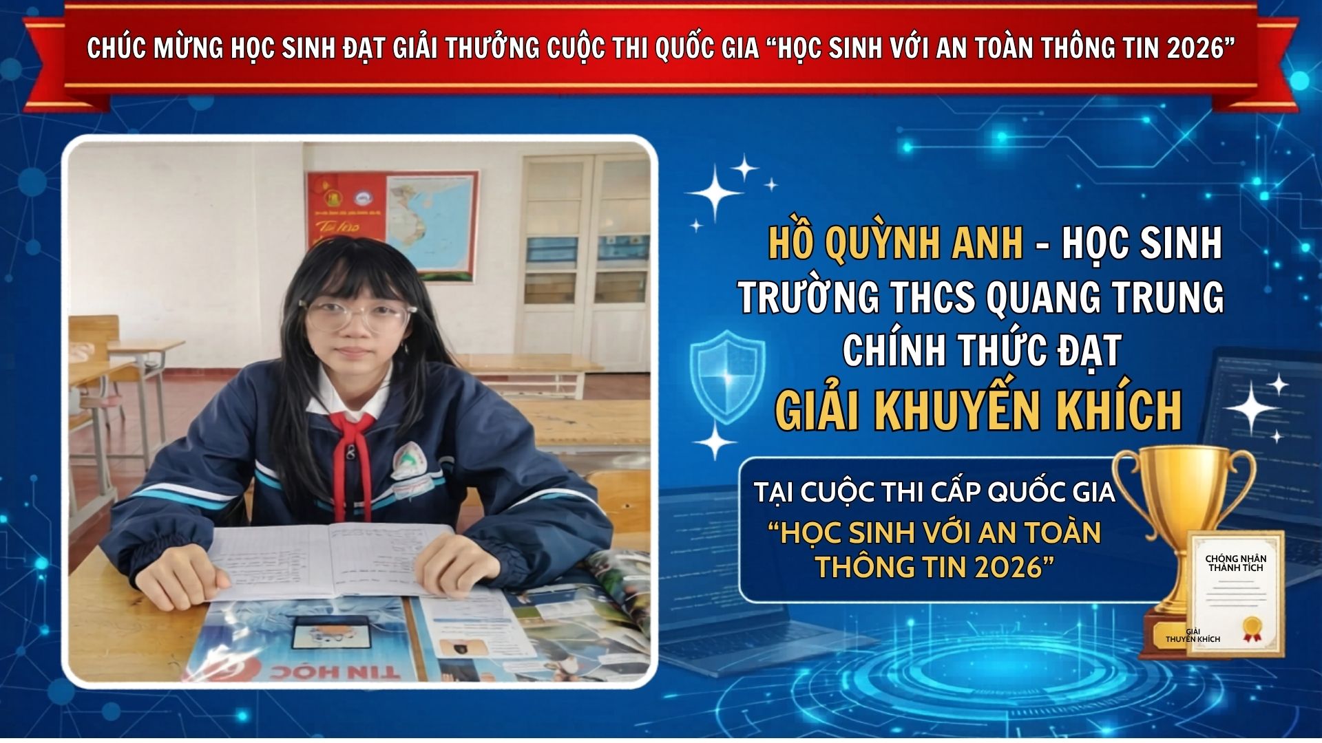 Học sinh trường THCS Quang Trung đạt giải Khuyến khích cấp Quốc gia tại cuộc thi “Học sinh với an ninh mạng 2026”