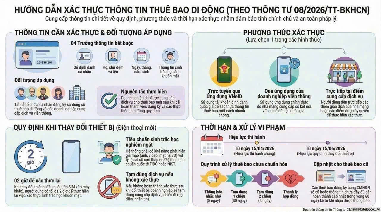 Hướng dẫn xác thực thông tin thuê bao di động Theo Thông tư 08/2026/TT-BKHCN