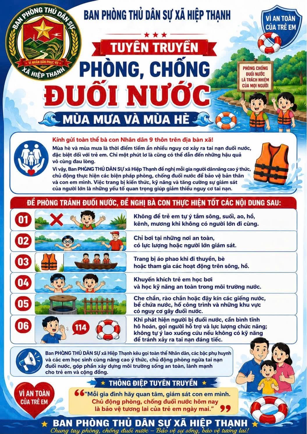 Xã Hiệp Thạnh Phòng chống đuối nước trong mùa mưa và mùa hè