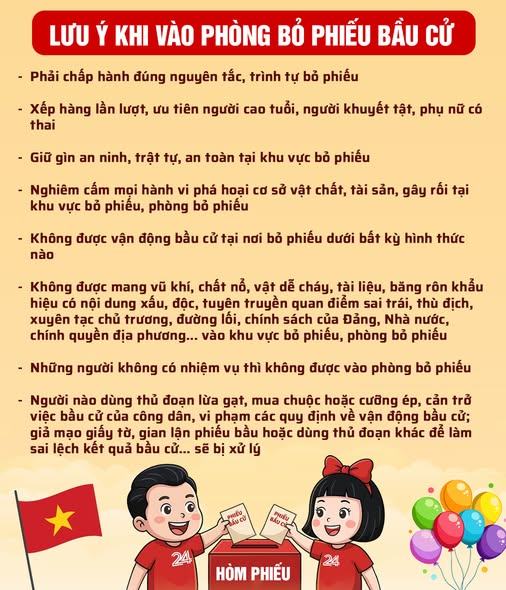 Để cuộc bầu cử diễn ra dân chủ, hợp pháp, an toàn và trật tự, khi vào phòng bỏ phiếu, bạn cần lưu ý điều gì?