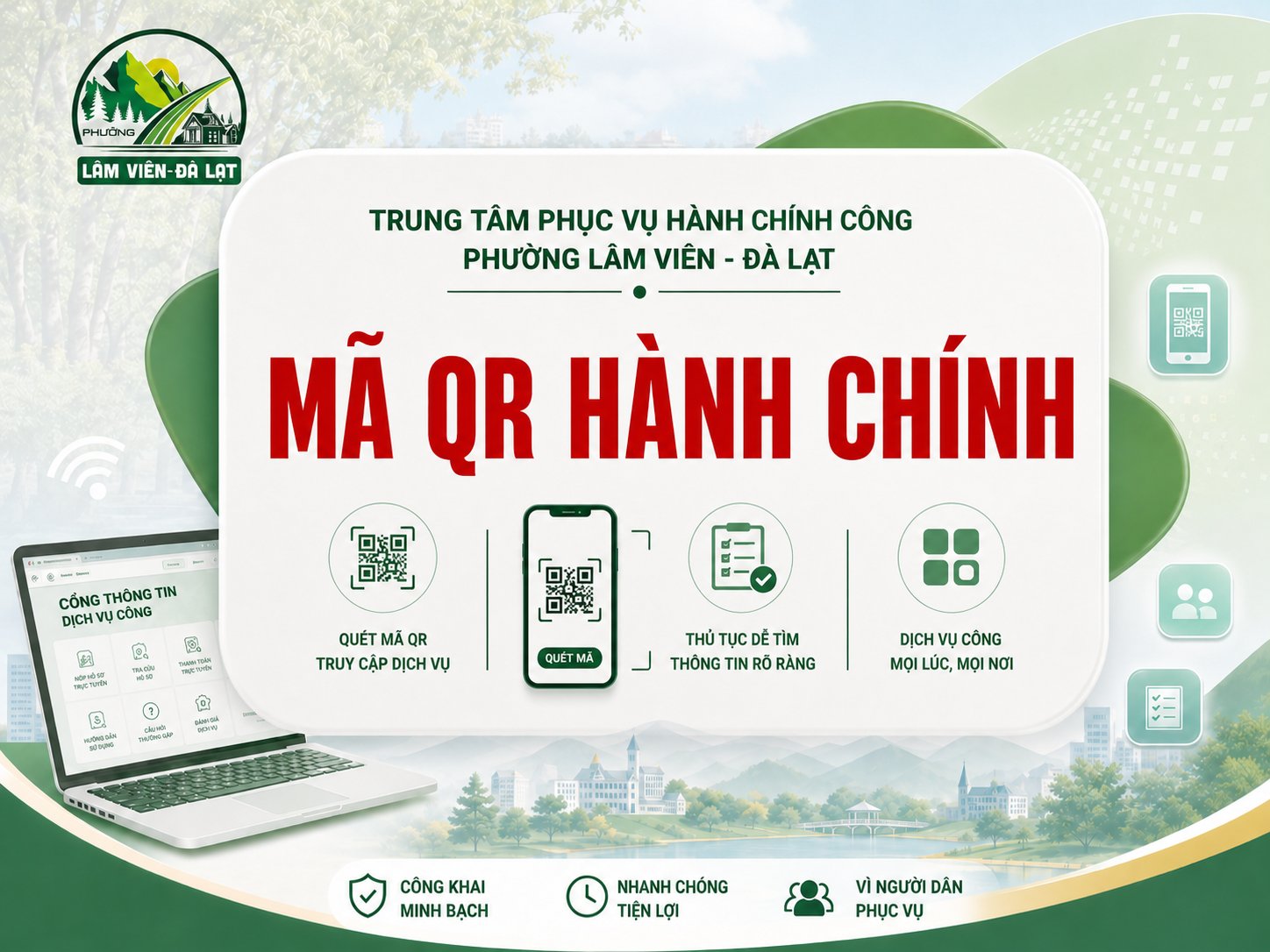 TRUNG TÂM PHỤC VỤ HÀNH CHÍNH CÔNG PHƯỜNG LÂM VIÊN - ĐÀ LẠT CÔNG KHAI MÃ QR THỦ TỤC HÀNH CHÍNH 