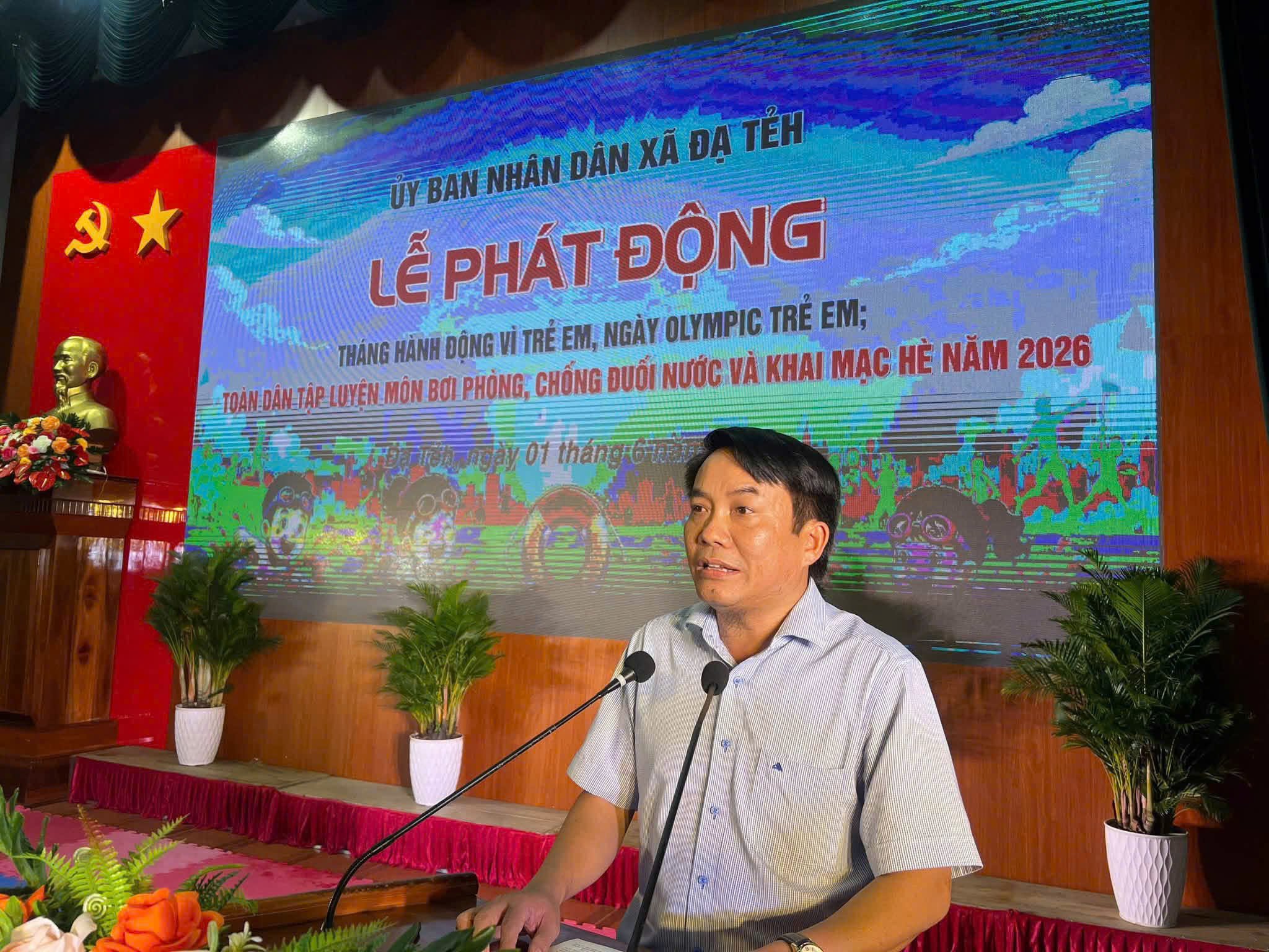 Xã Đạ Tẻh tổ chức Lễ phát động Tháng hành động vì trẻ em; Ngày Olympic trẻ em; Toàn dân tập luyện môn bơi phòng, chống đuối nước và Khai mạc hoạt động hè năm 2026