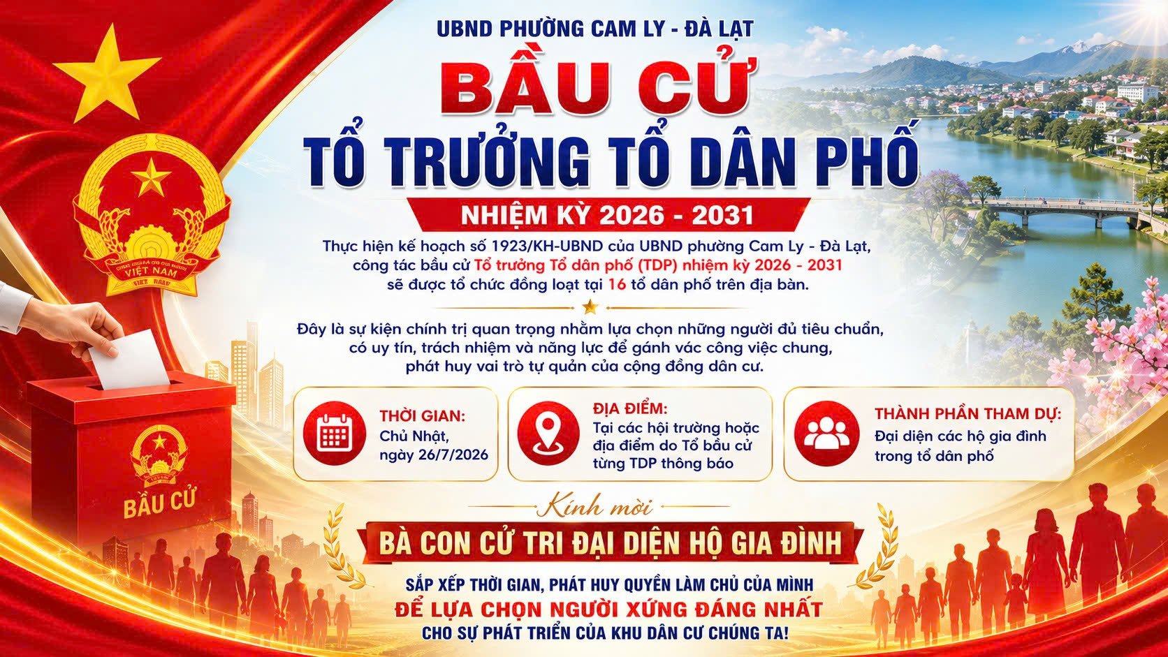 Bầu cử Tổ Trưởng Tổ dân phố nhiệm kỳ 2026-2031 trên địa bàn Phường Cam Ly- Đà Lạt