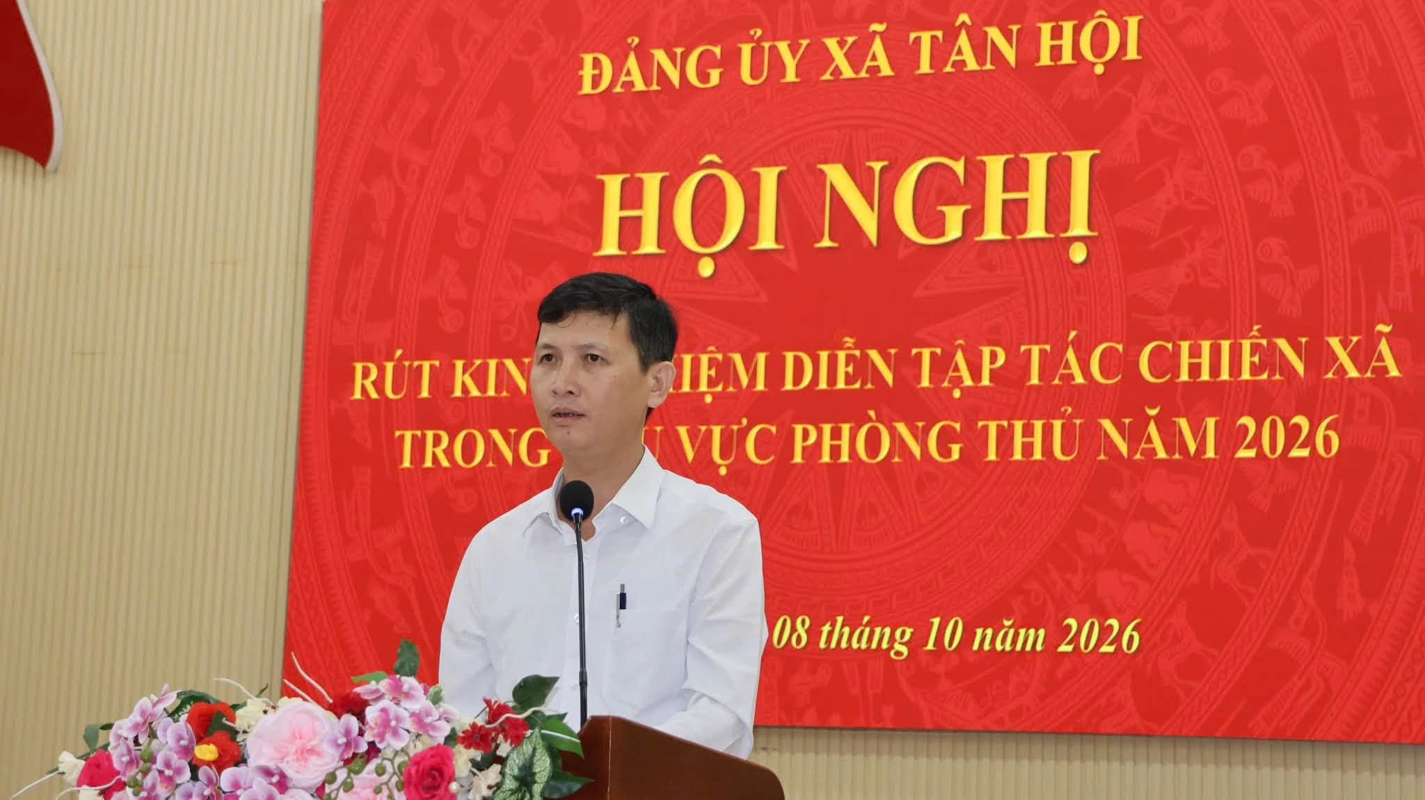 Đảng ủy xã Tân Hội tổ chức Hội nghị rút kinh nghiệm diễn tập tác chiến trong khu vực phòng thủ năm 2026