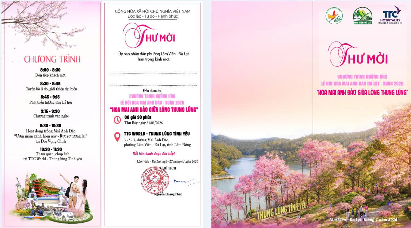 THƯ MỜI Tham dự Chương trình Hưởng ứng Lễ hội Hoa Mai Anh Đào – xuân 2026 chủ đề "Hoa Mai Anh Đào giữa lòng thung lũng"