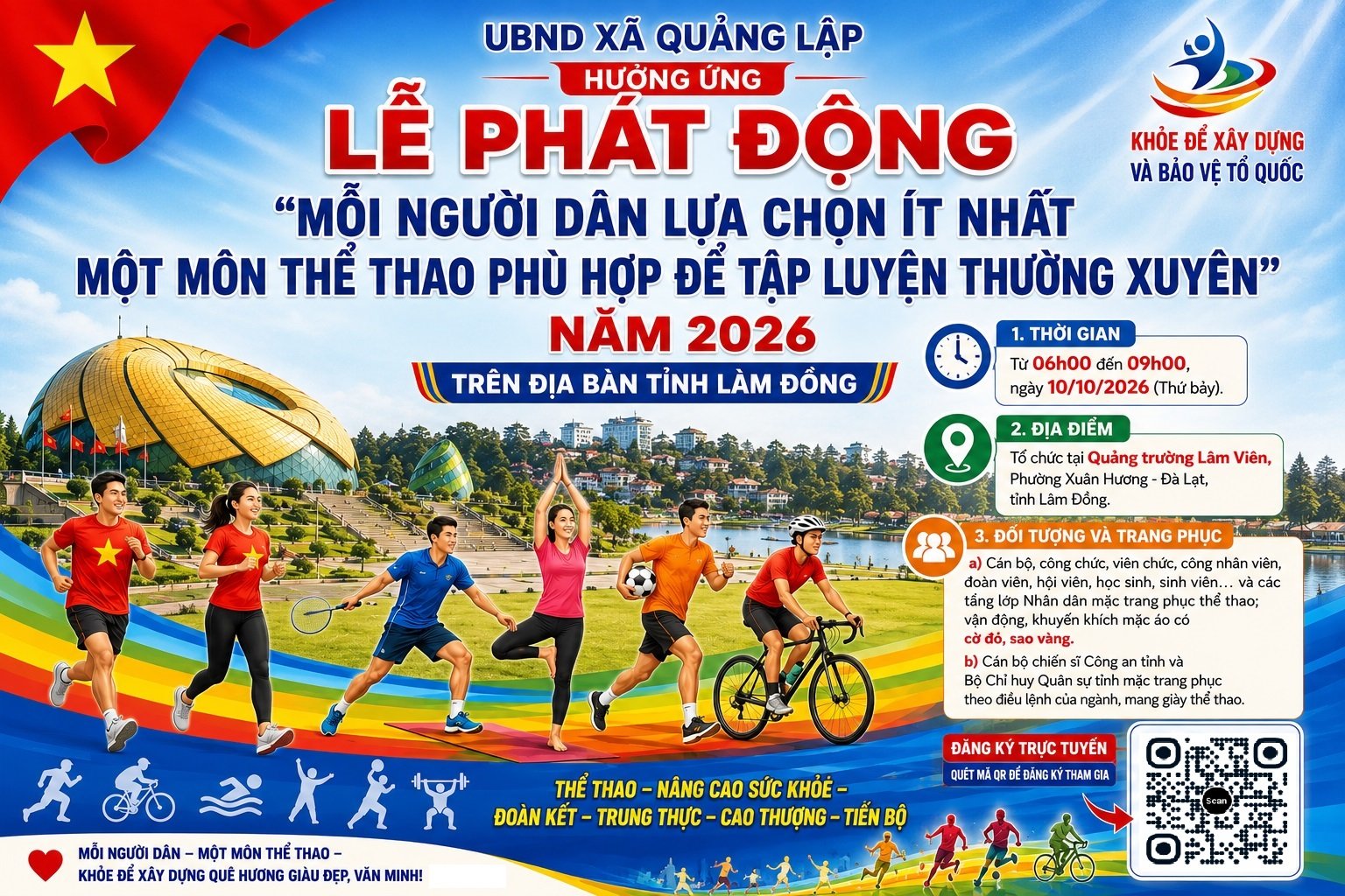 Quảng Lập hưởng ứng lễ phát động chương trình "Mỗi người dân lựa chọn ít nhất một môn thể thao phù hợp để tập luyện thường xuyên" năm 2026 tren địa bàn tỉnh Lâm Đồng