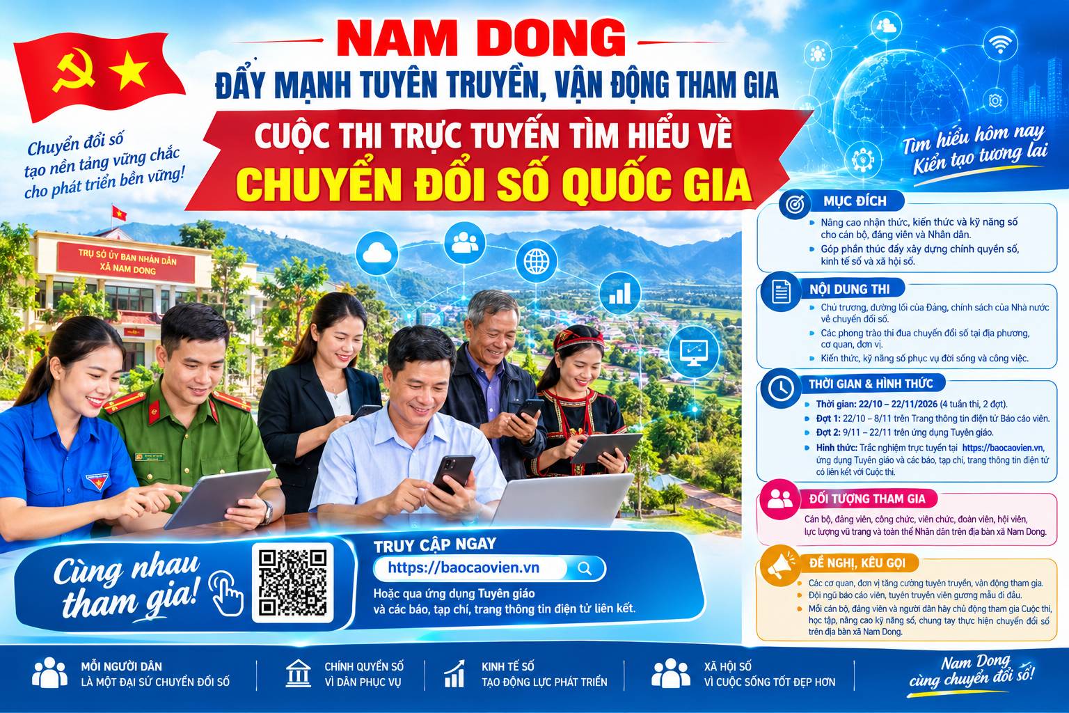 NAM DONG ĐẨY MẠNH TUYÊN TRUYỀN, VẬN ĐỘNG THAM GIA CUỘC THI TRỰC TUYẾN TÌM HIỂU VỀ CHUYỂN ĐỔI SỐ QUỐC GIA