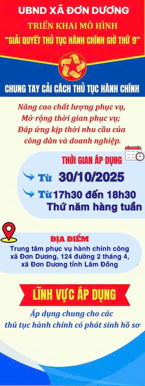 UBND XÃ ĐƠN DƯƠNG TRIỂN KHAI THỰC HIỆN MÔ HÌNH "GIẢI QUYẾT THỦ TỤC HÀNH CHÍNH GIỜ THỨ 9"