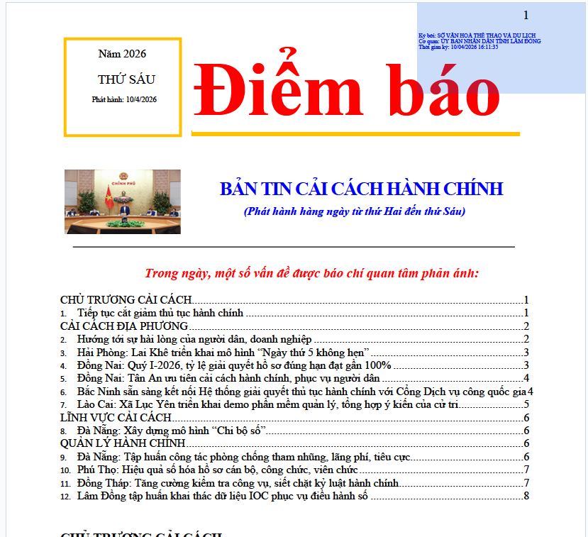 BẢN TIN CẢI CÁCH HÀNH CHÍNH