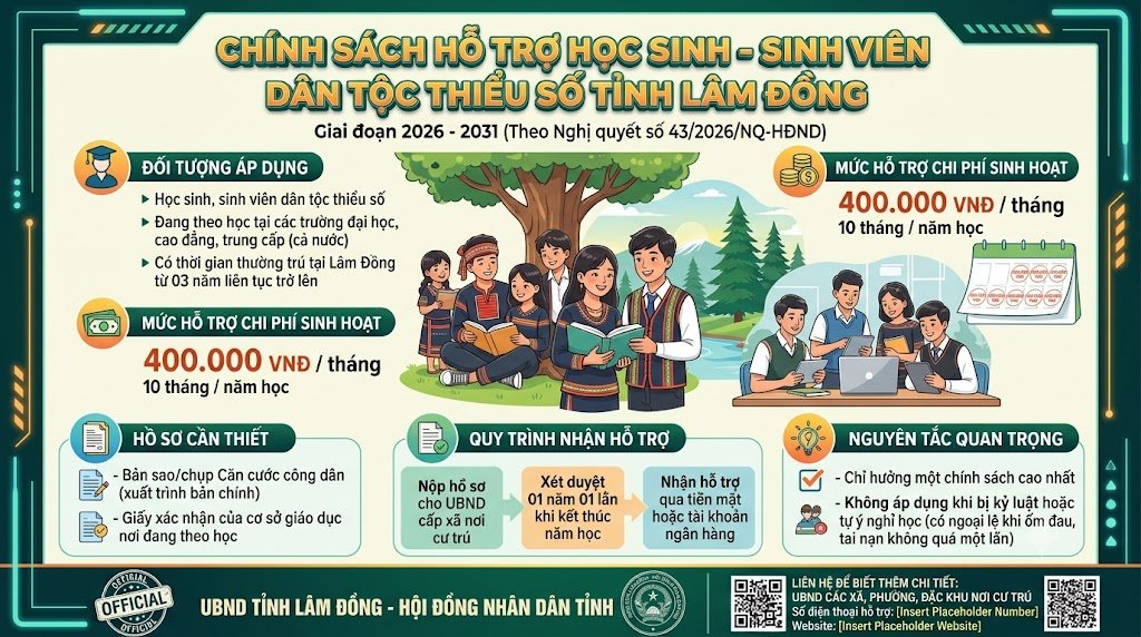 Thông báo  Quy định chính sách hỗ trợ học sinh, sinh viên  dân tộc thiểu số trên địa bàn tỉnh Lâm Đồng, giai đoạn 2026 - 2031