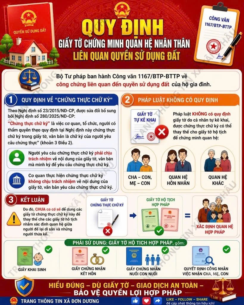 📢 BỘ TƯ PHÁP HƯỚNG DẪN GIẤY TỜ CHỨNG MINH QUAN HỆ NHÂN THÂN LIÊN QUAN ĐẾN QUYỀN SỬ DỤNG ĐẤT