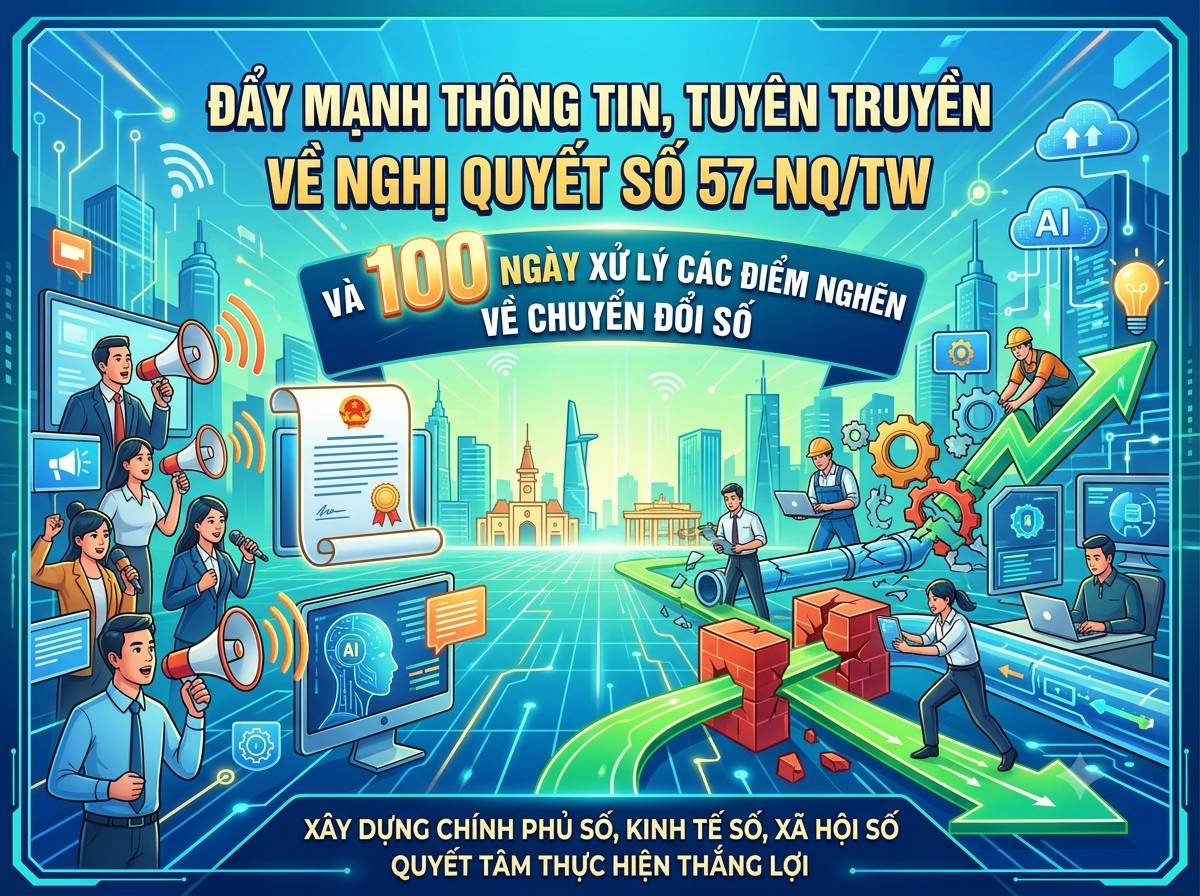 ĐẨY MẠNH THÔNG TIN, TUYÊN TRUYỀN VỀ NGHỊ QUYẾT SỐ 57-NQ/TW VÀ XỬ LÝ CÁC ĐIỂM NGHẼN VỀ CHUYỂN ĐỔI SỐ