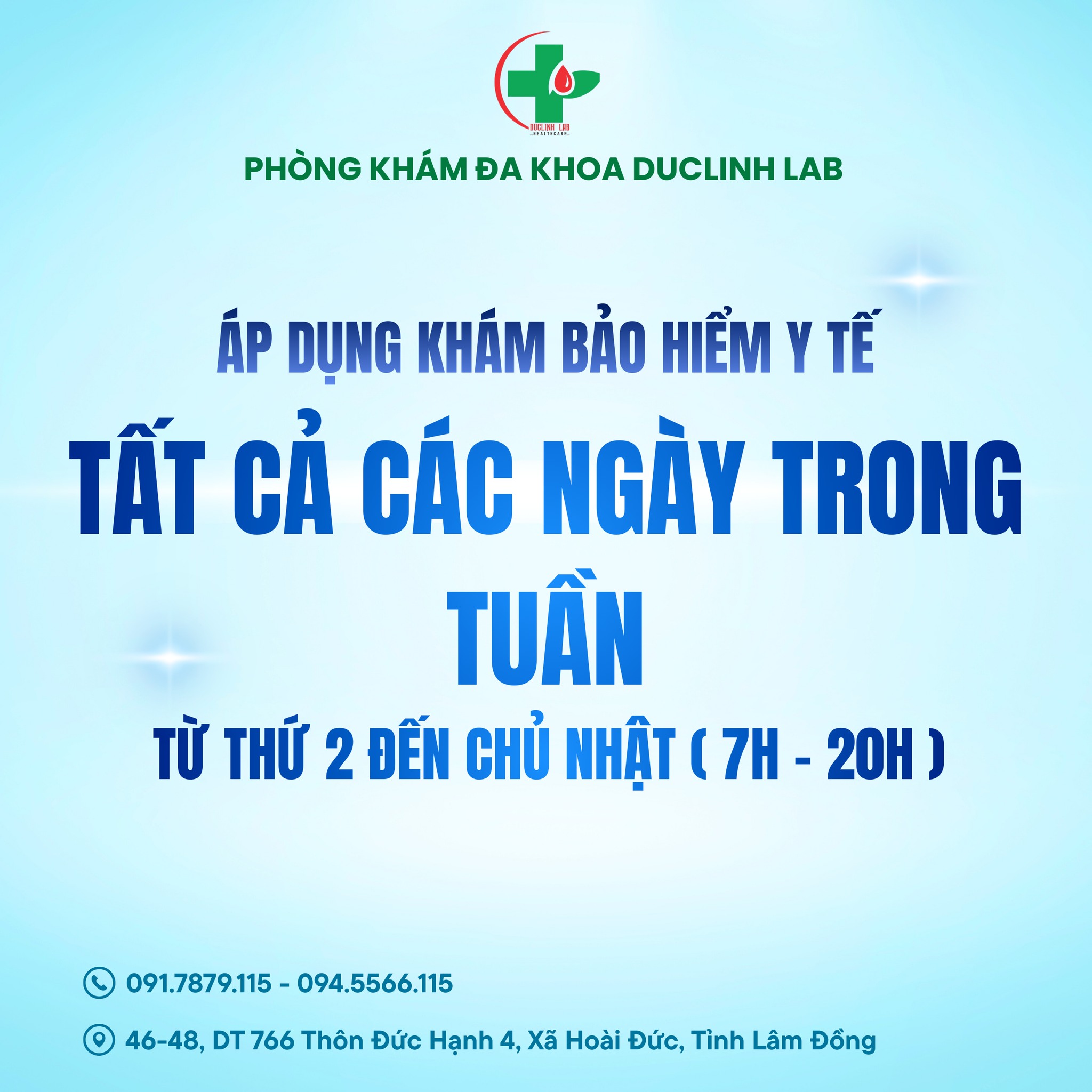 [Thông báo] Áp dụng khám BẢO HIỂM Y TẾ tất cả các ngày trong tuần