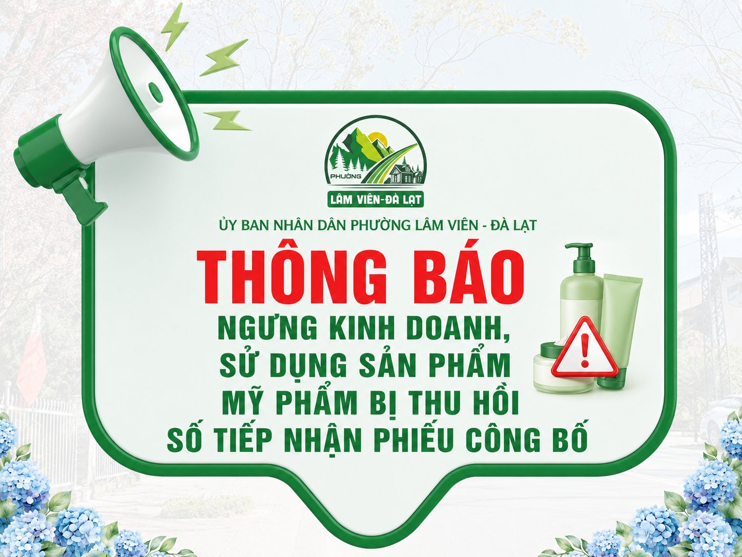 NGƯNG KINH DOANH, SỬ DỤNG SẢN PHẨM MỸ PHẨM BỊ THU HỒI SỐ TIẾP NHẬN PHIẾU CÔNG BỐ