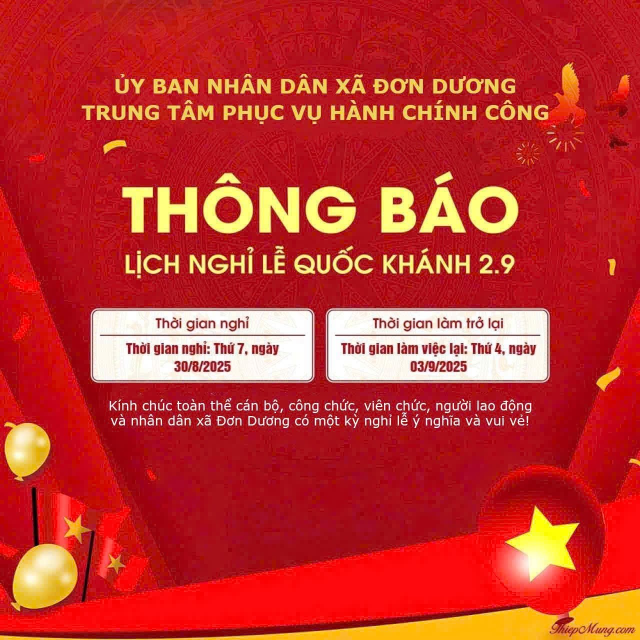 THÔNG BÁO NGHỈ LỄ QUỐC KHÁNH 2/9