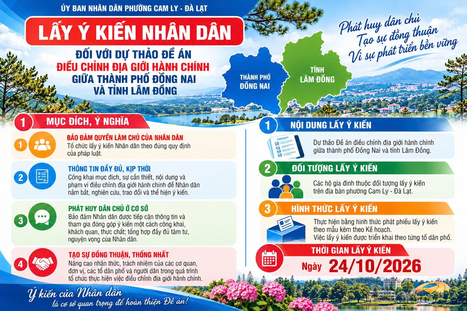 Lấy ý kiến Nhân dân về dự thảo Đề án điều chỉnh địa giới hành chính giữa thành phố Đồng Nai và tỉnh Lâm Đồng.