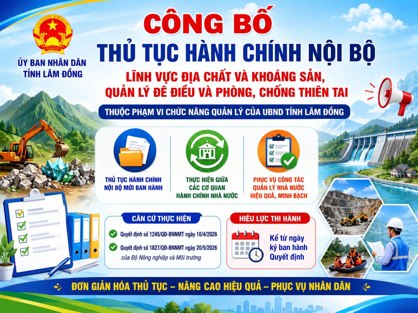 QUYẾT ĐỊNH Công bố thủ tục hành chính nội bộ mới ban hành giữa các cơ quan hành chính nhà nước lĩnh vực địa chất và khoáng sản, quản lý đê điều  và phòng, chống thiên tai thuộc phạm vi chức năng quản lý  của Ủy ban nhân dân tỉnh Lâm Đồng